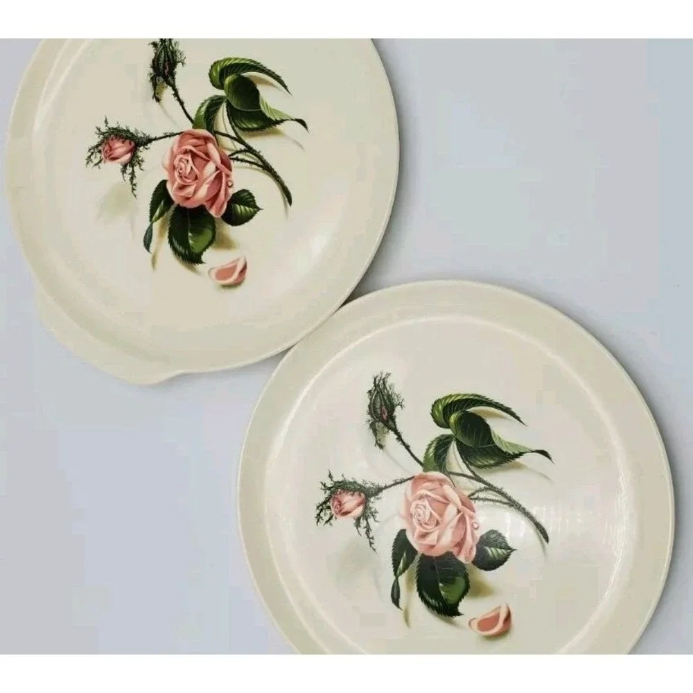 Universal Potteries 1950-59 Ballerina Pink Moss Rose Plate &‎ Round Platter USA